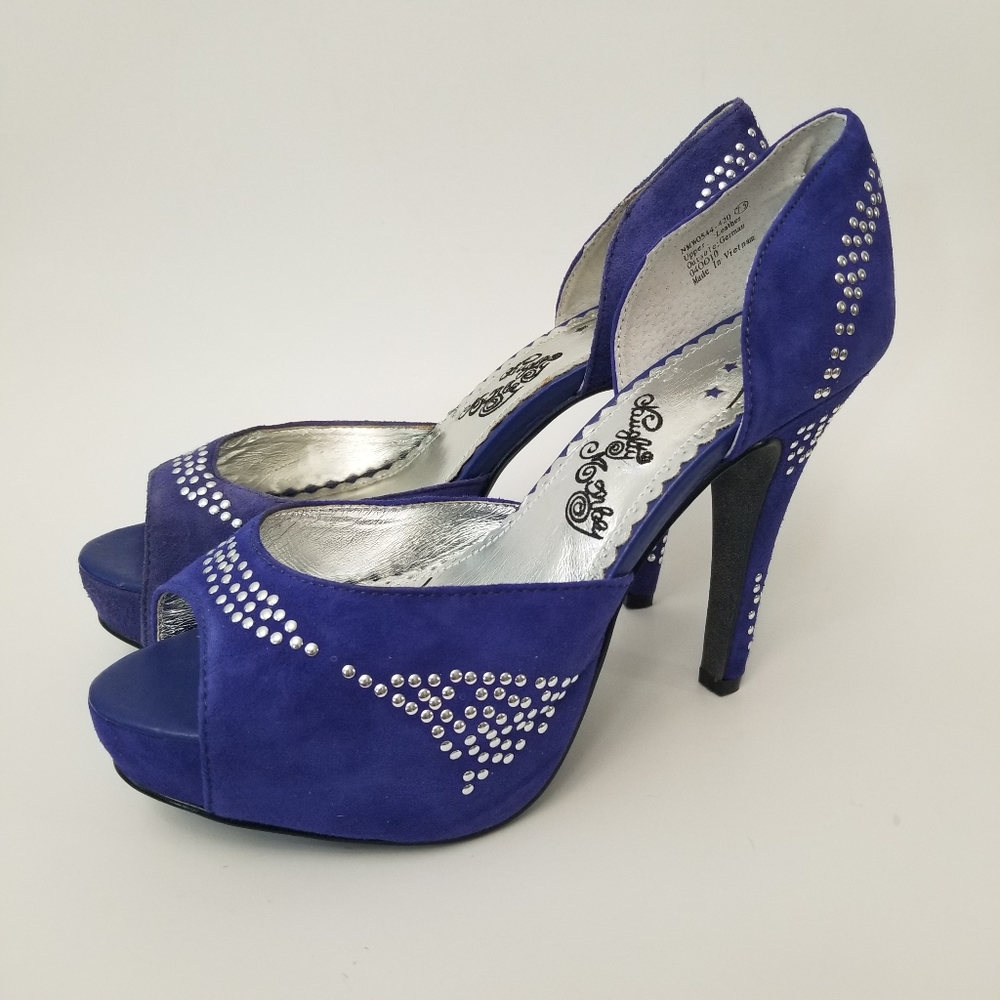 Naughty Monkey Star Studded Blue Suede Heels 7 1/2